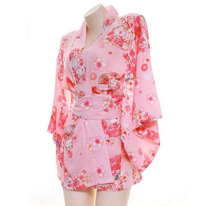 Sakura Floral Vintage Print Kimono Lingerie - Stockings