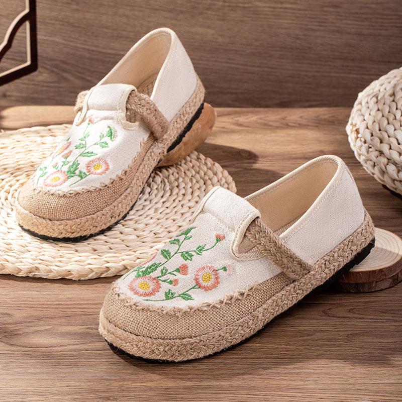 Vintage Embroidery Floral Canvas Flats Shoes
