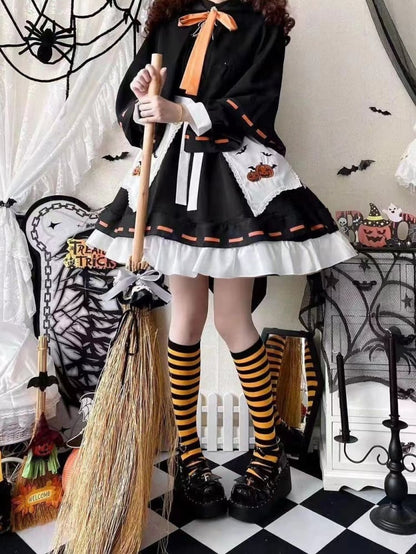 Halloween Lolita Witch Pumpkin Embroidery Dress Set