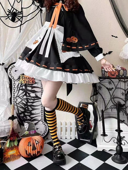 Halloween Lolita Witch Pumpkin Embroidery Dress Set