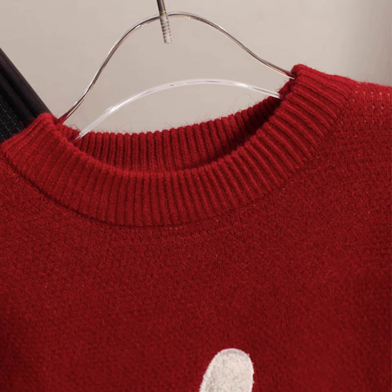 Red Vintage Dragon Knit Sweater Long Sleeve Lapel Dress Modakawa