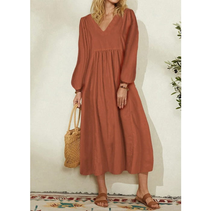 2024 Women’s Orange Cotton Linen Loose Balloon Sleeve