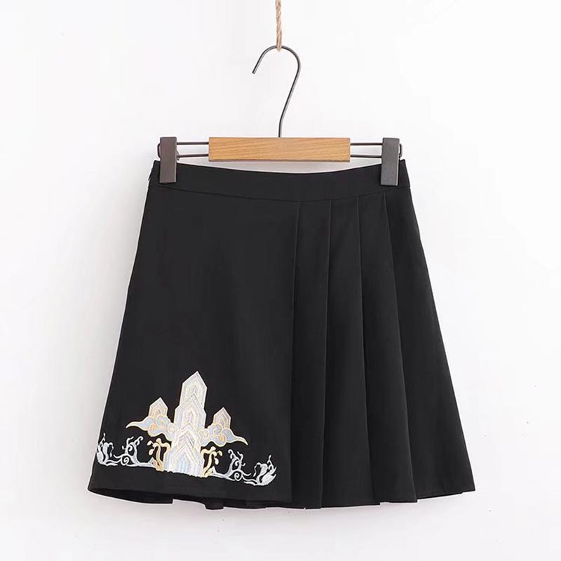 Vintage Dragon Embroidery Hoodie Skirt Set - S