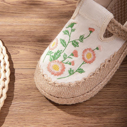 Vintage Embroidery Floral Canvas Flats Shoes