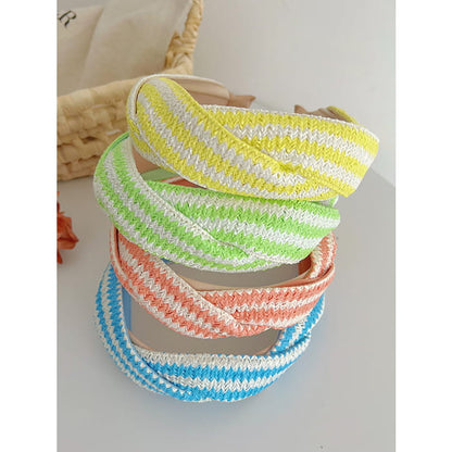 4 Pieces Set Women Artsy Colorblock Knitted Cross Hair Band