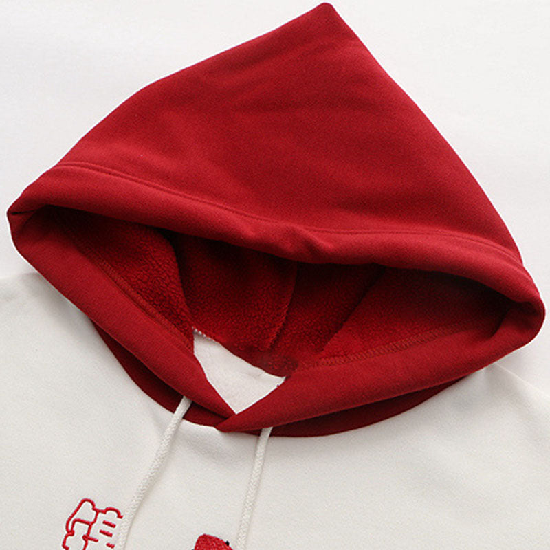 Vintage Red Fish Letter Embroidery Hoodie