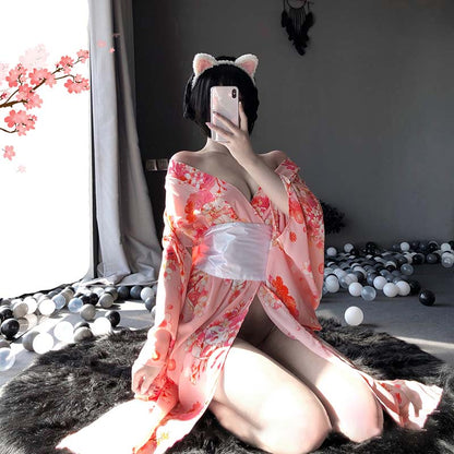 Sakura Kitty Pink Kimono Lingerie Dress - One Size