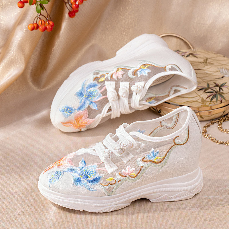 Sweet Blossom Print Buckle Mesh Platform High Heels Shoes