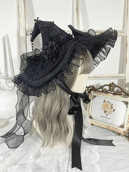 Cross Chain Black Halloween Witch Hat - Free Size