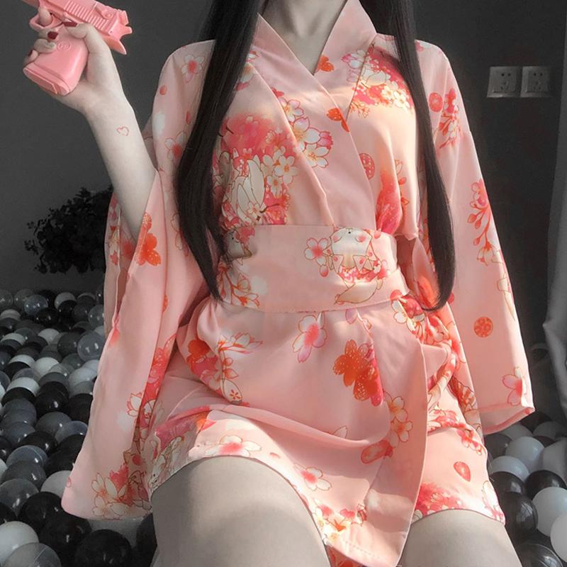Sakura Floral Vintage Print Kimono Lingerie - Stockings