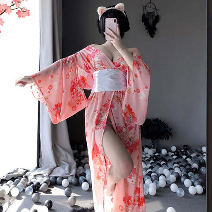 Sakura Kitty Pink Kimono Lingerie Dress - One Size