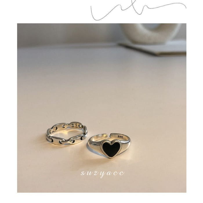 925 Sterling Silver Heart / Chain Open Ring