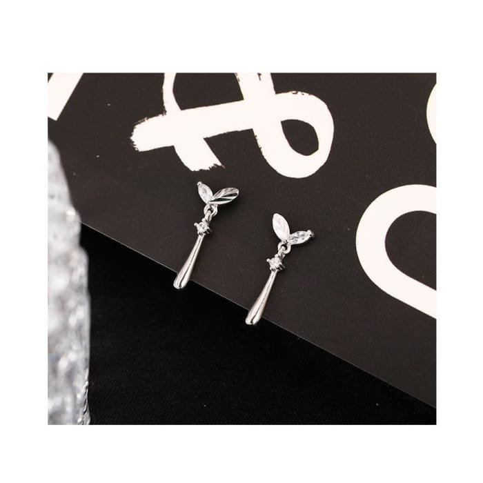 925 Sterling Silver Leaf Rhinestone Drop Earring