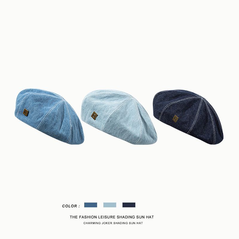 Applique Denim Beret Hat