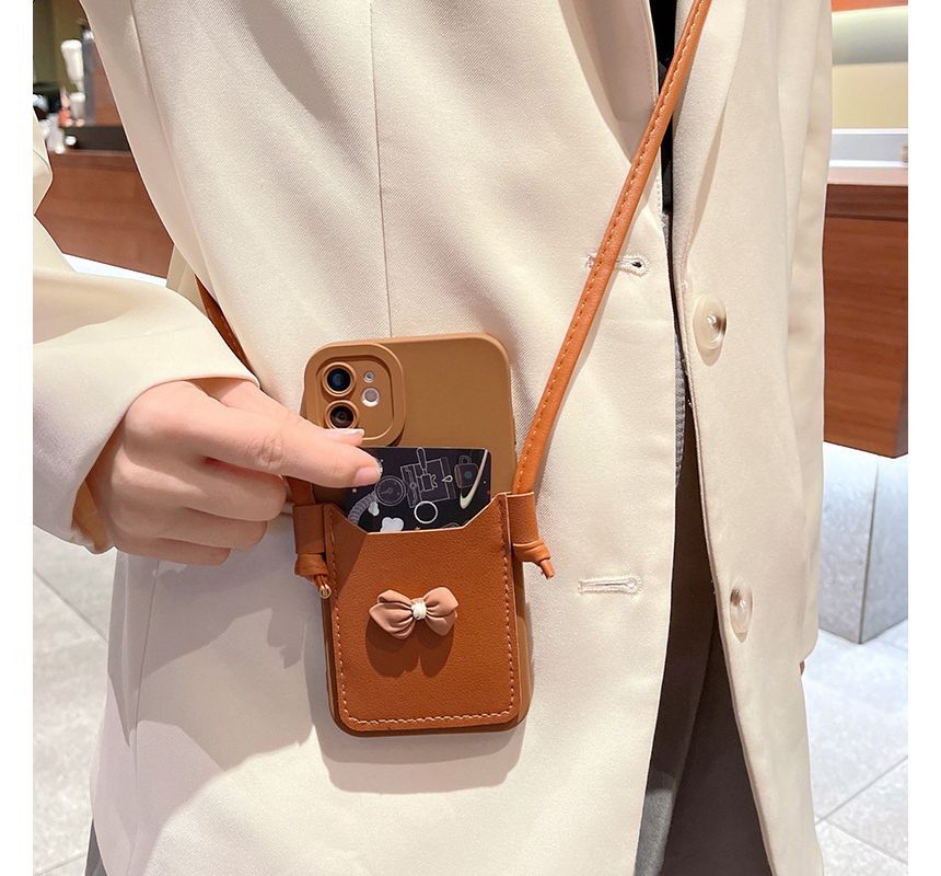 Bow Card Holder Crossbody Strap Phone Case