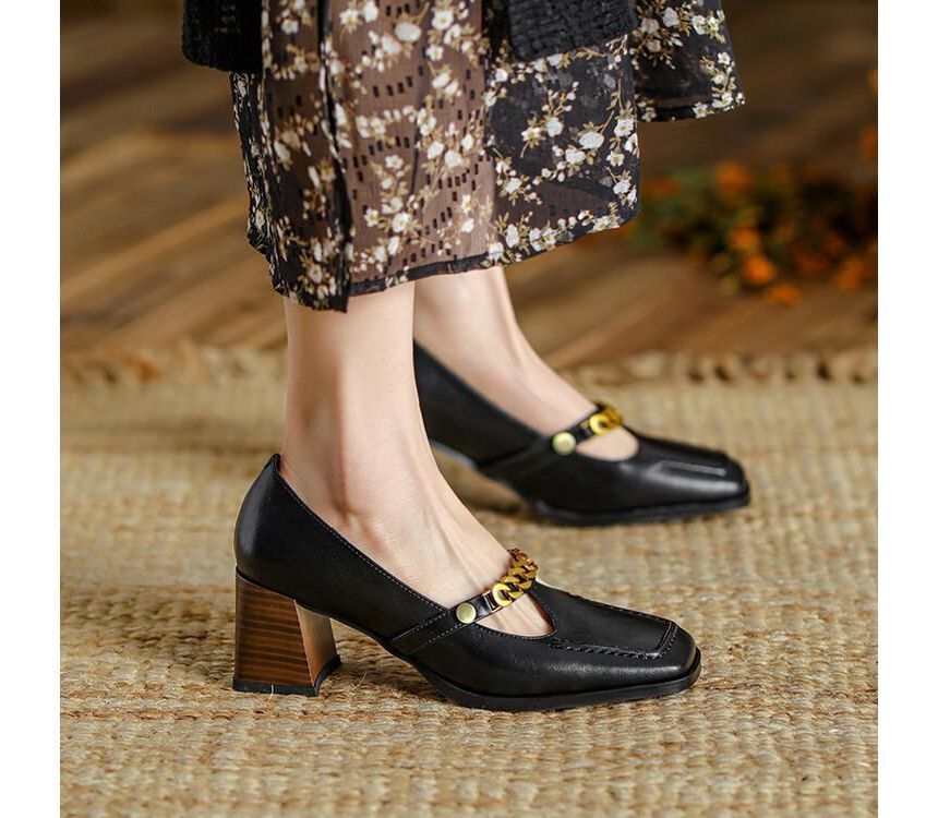 Genuine Leather Low-Heel Pumps