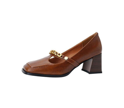 Genuine Leather Low-Heel Pumps