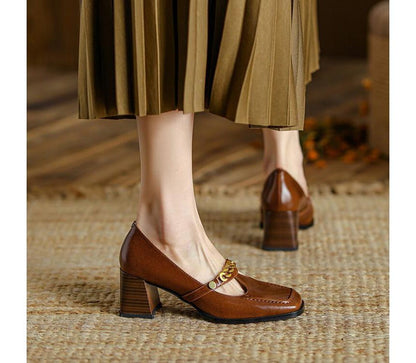 Genuine Leather Low-Heel Pumps