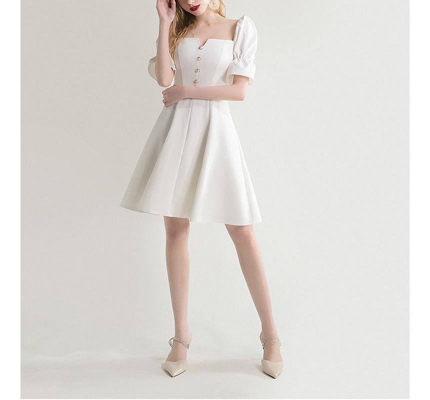 Short-Sleeve Square-Neck A-Line Dress