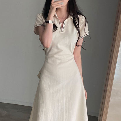 Short-Sleeve Contrast Stitching Polo Dress