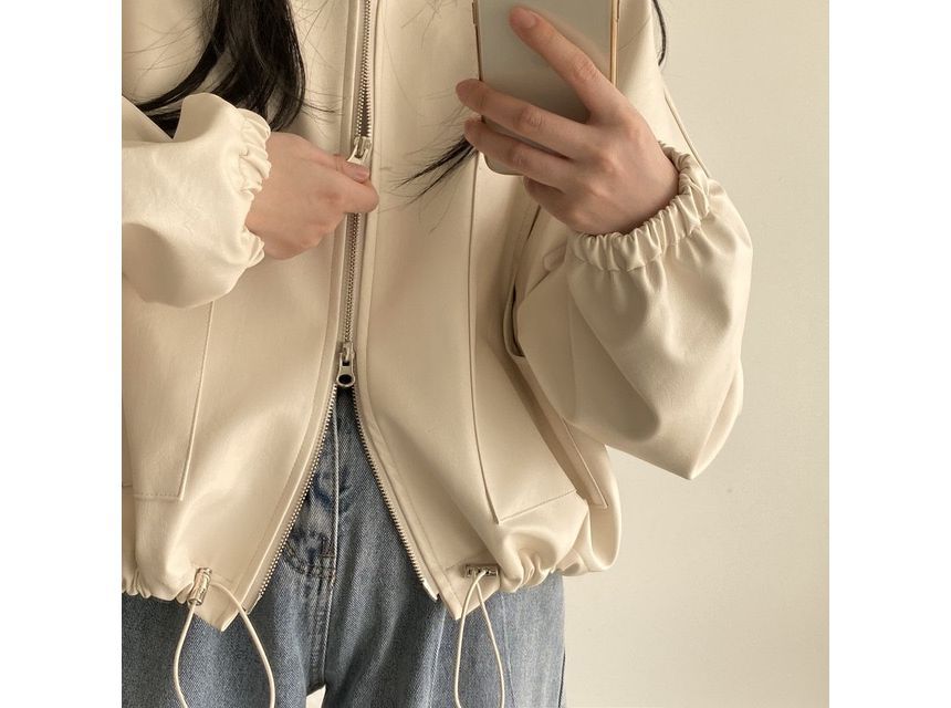 Plain Drawstring Zip Jacket