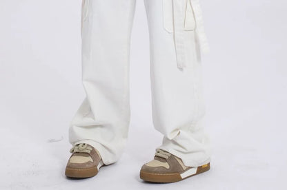 V Waistline Straight-Fit Wide-Leg Cargo Pants