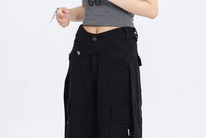 V Waistline Straight-Fit Wide-Leg Cargo Pants