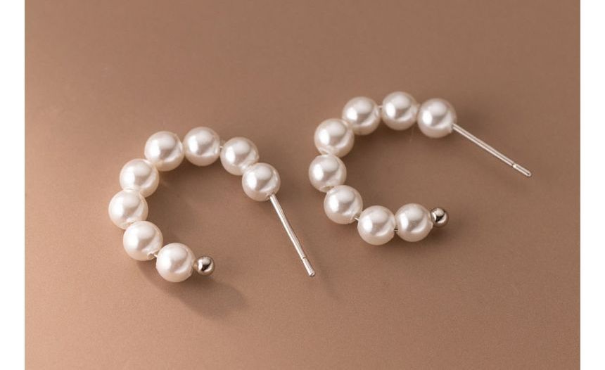 Faux Pearl Sterling Silver Open Hoop Earring