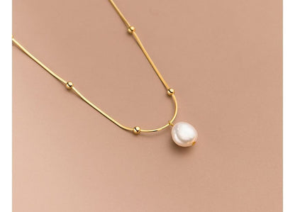 Faux Pearl Pendant Sterling Silver Necklace