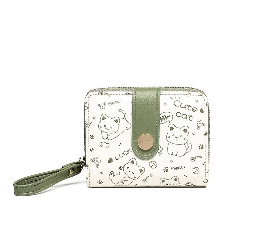 Cat Print Two-Tone Short Wallet