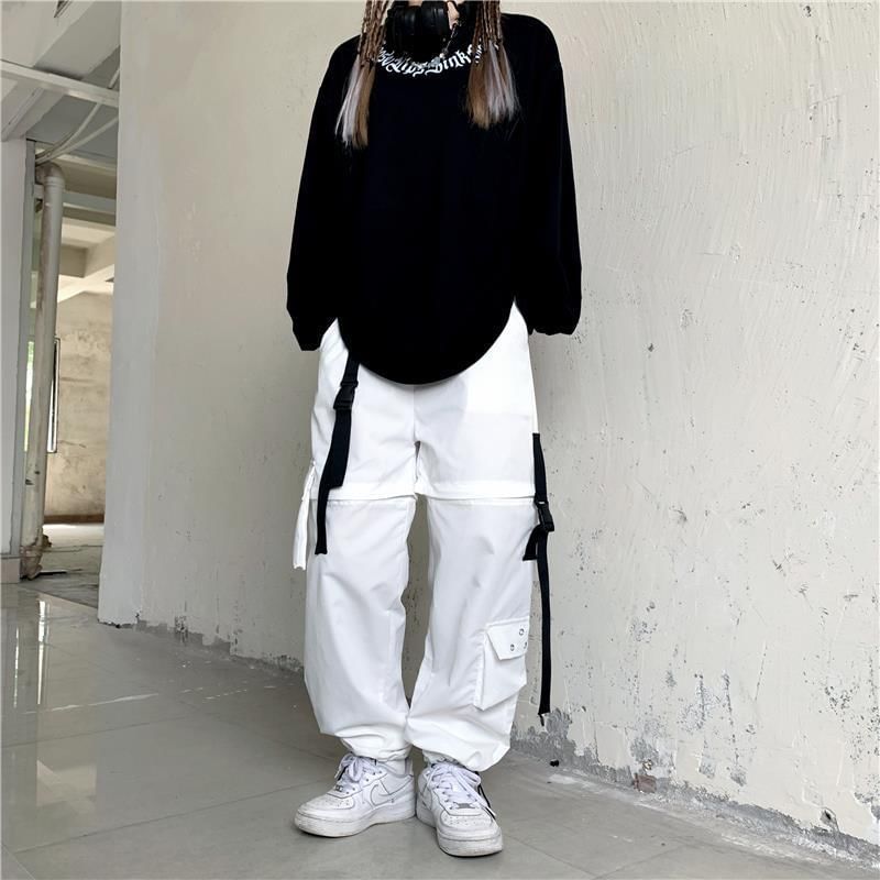 High Waist Straight-Fit Wide-Leg Detachable Cargo Pants