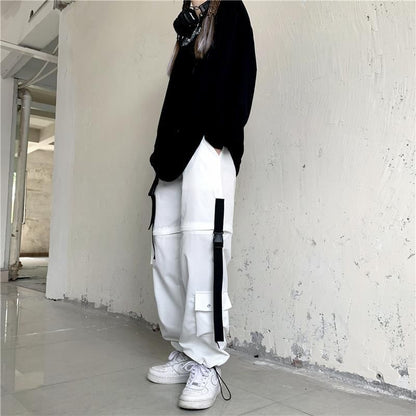 High Waist Straight-Fit Wide-Leg Detachable Cargo Pants