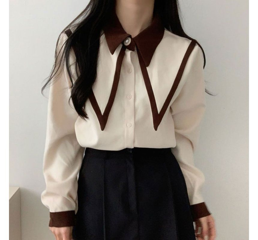 Long-Sleeve Collared Two Tone Shirt