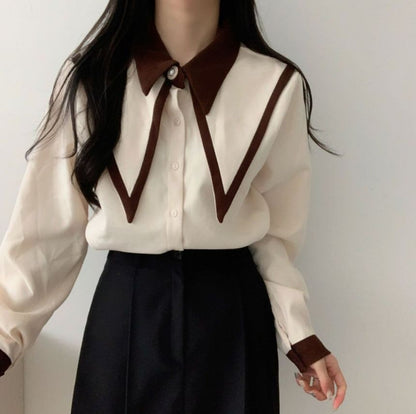 Long-Sleeve Collared Two Tone Shirt