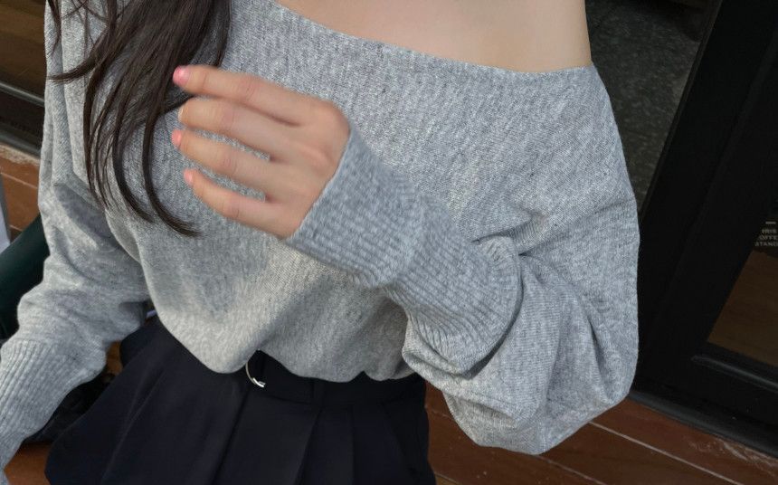 Off-Shoulder Plain Sweater