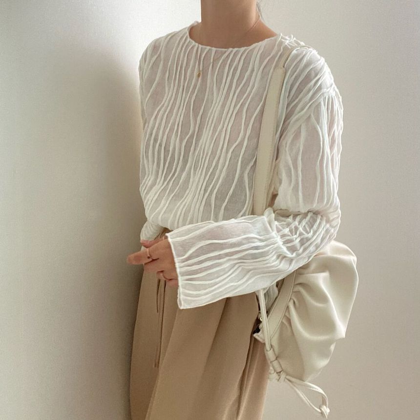 Long-Sleeve Boat Neck Striped Blouse