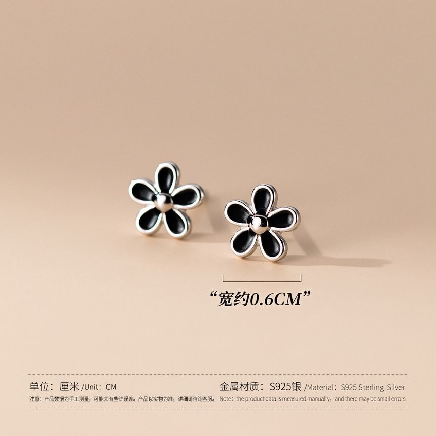 925 Sterling Silver Enamel Flower Stud Earring