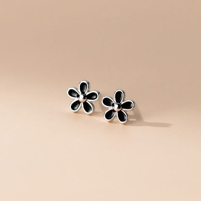 925 Sterling Silver Enamel Flower Stud Earring