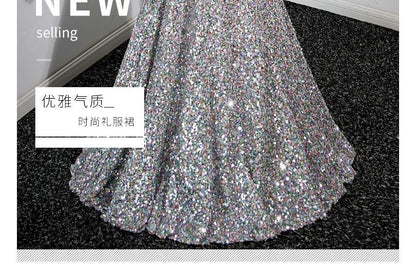 Off-Shoulder Sequined A-Line Evening Gown