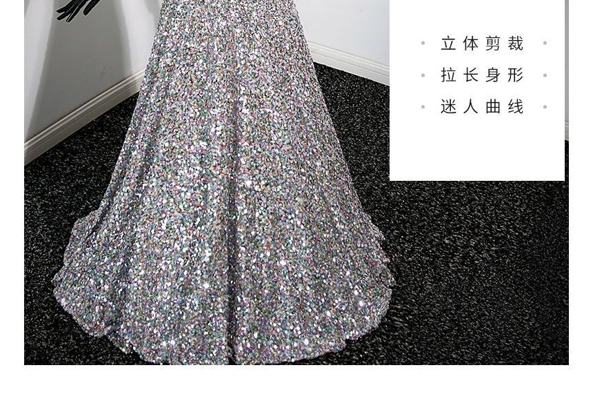 Off-Shoulder Sequined A-Line Evening Gown