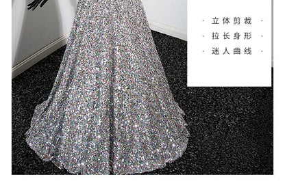 Off-Shoulder Sequined A-Line Evening Gown