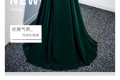 Puff-Sleeve Square Neck Plain Flower Detail A-Line Evening Gown