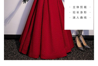 Puff-Sleeve Square Neck Plain Flower Applique A-Line Evening Gown