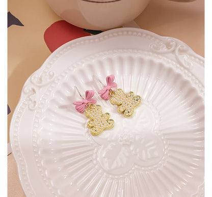 Bow Pearl Bear Alloy Earring