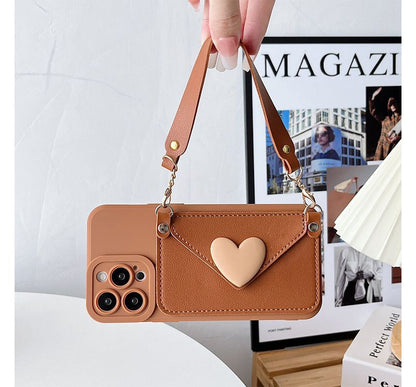 Heart Coin Purse Crossbody Strap Phone Case - iPhone 14 Pro Max / 14 Pro / 14 Max / 14 / 13 Pro Max / 13 Pro / 13 / 13 mini / 12 Pro Max / 12 Pro / 12 / 12 mini / 11 Pro Max / 11 Pro / 11 / SE / XS Max / XS / XR / X / 8 / 8 Plus / 7 / 7 Plus