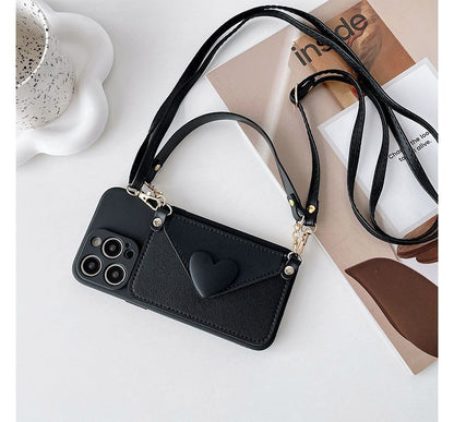 Heart Coin Purse Crossbody Strap Phone Case - iPhone 14 Pro Max / 14 Pro / 14 Max / 14 / 13 Pro Max / 13 Pro / 13 / 13 mini / 12 Pro Max / 12 Pro / 12 / 12 mini / 11 Pro Max / 11 Pro / 11 / SE / XS Max / XS / XR / X / 8 / 8 Plus / 7 / 7 Plus