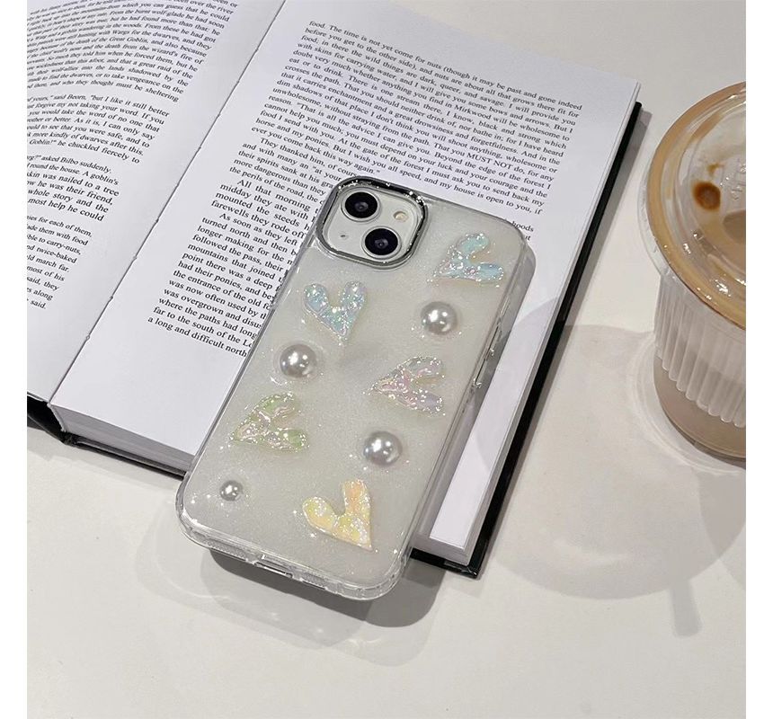 Heart Faux Pearl Phone Case - iPhone 14 Pro Max / 14 Pro / 14 Max / 14 / 13 Pro Max / 13 Pro / 13 / 13 mini / 12 Pro Max / 12 Pro / 12 / 12 mini / 11 Pro Max / 11 Pro / 11 / SE / XS Max / XS / XR / X / 8 / 8 Plus / 7 / 7 Plus