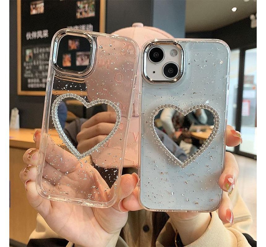 Heart Mirrored Phone Case - iPhone 14 Pro Max / 14 Pro / 14 Max / 14 / 13 Pro Max / 13 Pro / 13 / 13 mini / 12 Pro Max / 12 Pro / 12 / 12 mini / 11 Pro Max / 11 Pro / 11 / SE / XS Max / XS / XR / X / 8 / 8 Plus / 7 / 7 Plus