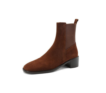 Block Heel Genuine Leather Short Chelsea Boots