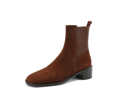 Block Heel Genuine Leather Short Chelsea Boots